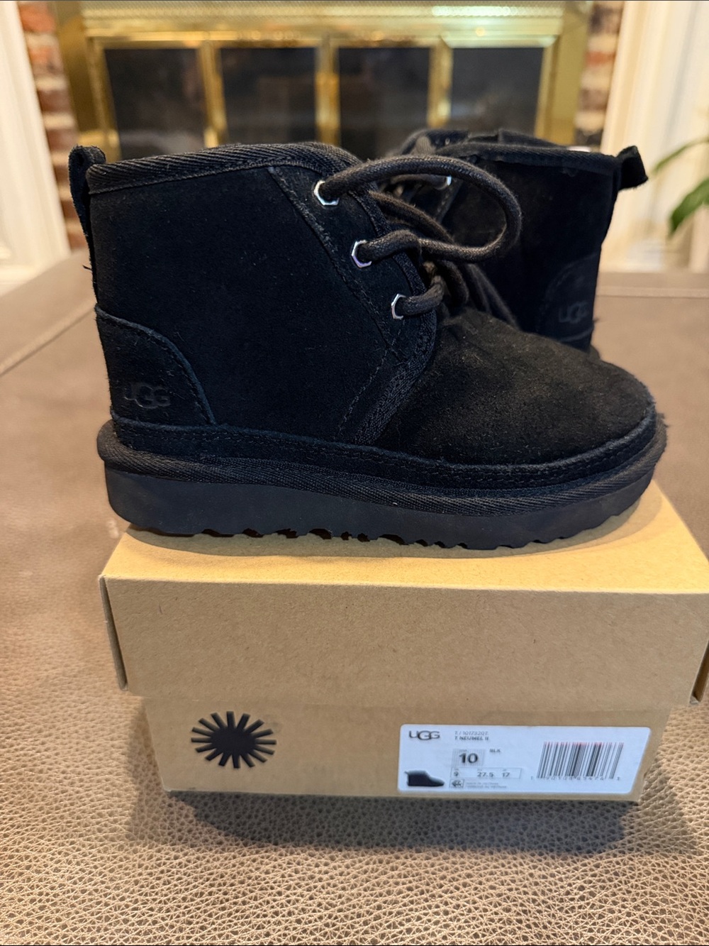 UGG Kids Black Suede Lace-Up Ankle Boots